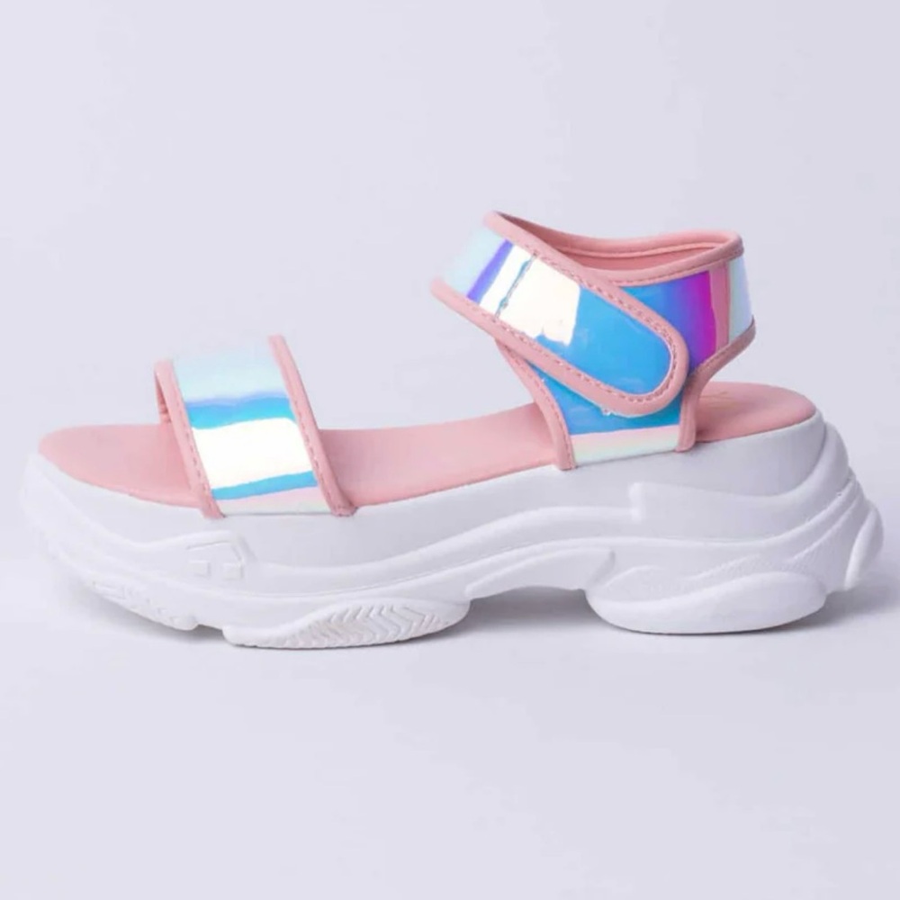 BLUSH HOLOGRAPHIC VELCRO SANDALS